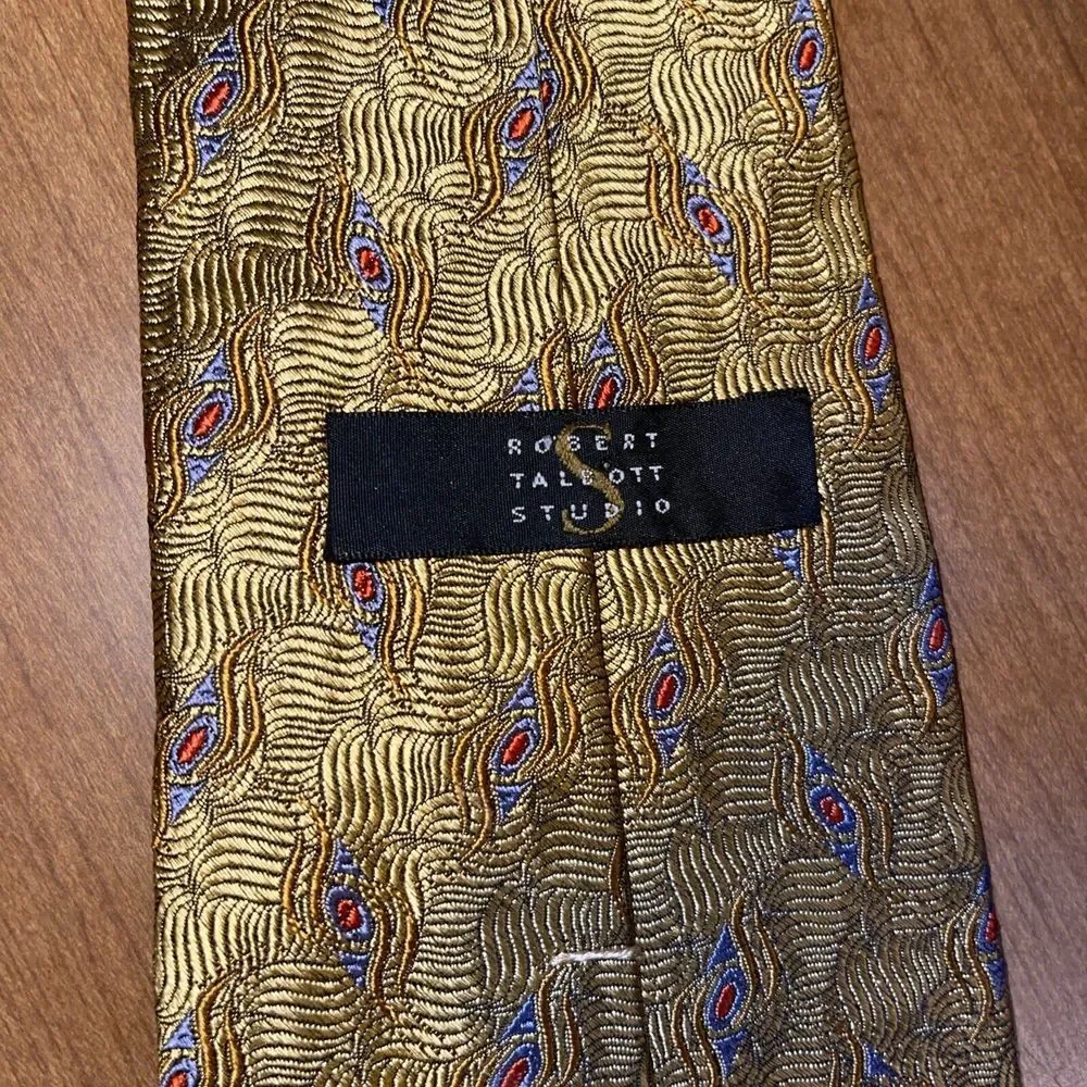 Robert Talbott Studio Neck Tie Men‎ Yellow Gold Hand Sewn Imported Silk Made USA